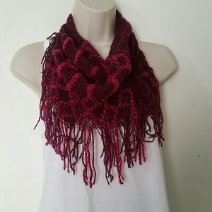 Dark Fushia & Pink Infinity Scarf with Fringe